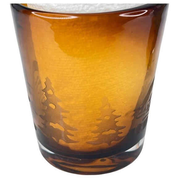 Homestudio Woodland Tumblers 4.25” Amber Etched Cabin Thick Glass Set of 2 - Picture 3 of 12